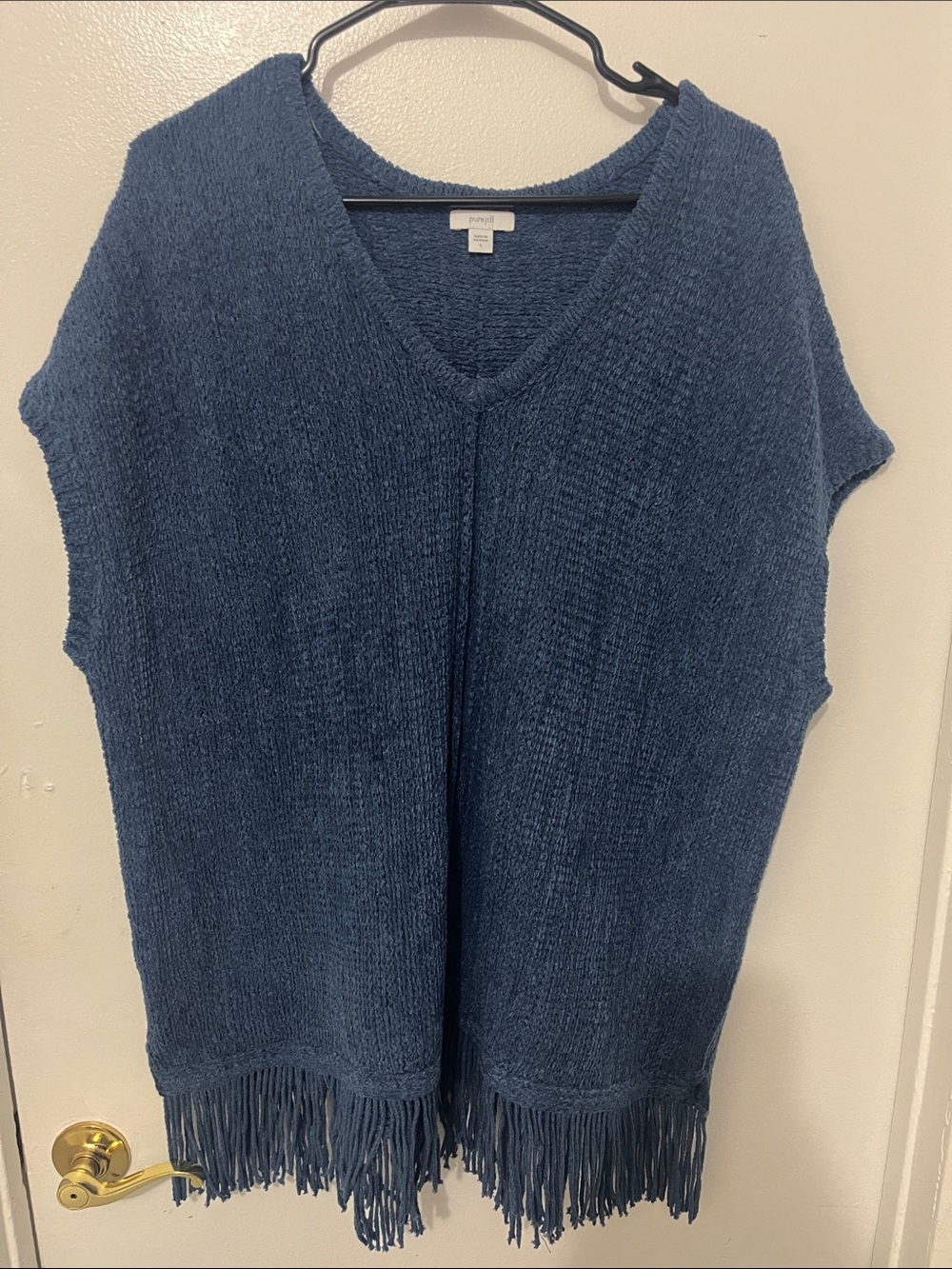 Pure-Jill Navy Blue V-Neck Fringe Knit Vest